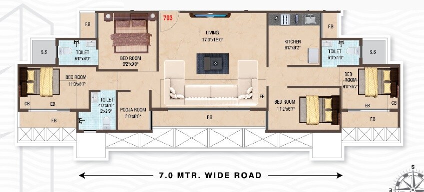 Floor plan of 4 BHK 651 Sq. Ft. Apartment in Villa Smaran, Navi Mumbai