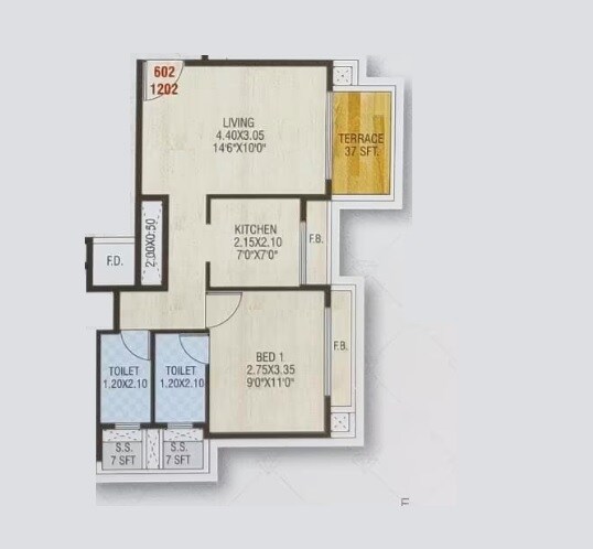 Floor plan of 1 BHK 457 Sq. Ft. Apartment in Vipul Mahavir Sapphire, Navi Mumbai