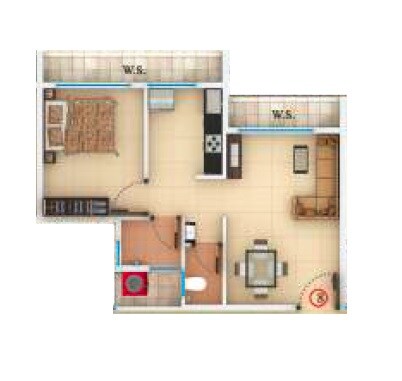 Floor plan of 1 BHK 375 Sq. Ft. Apartment in Virat Greenwoods, Navi Mumbai