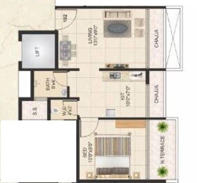 Floor plan of 1 BHK 308 Sq. Ft. Apartment in Virat Shree Siddhivinayak, Navi Mumbai