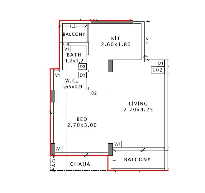 Floor plan of 1 BHK 271 Sq. Ft. Apartment in Virat Varad Vinayak, Navi Mumbai