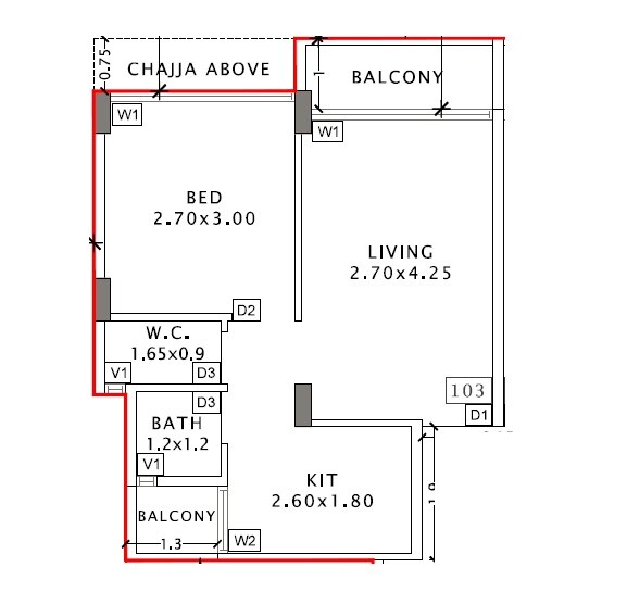 Floor plan of 1 BHK 322 Sq. Ft. Apartment in Virat Varad Vinayak, Navi Mumbai