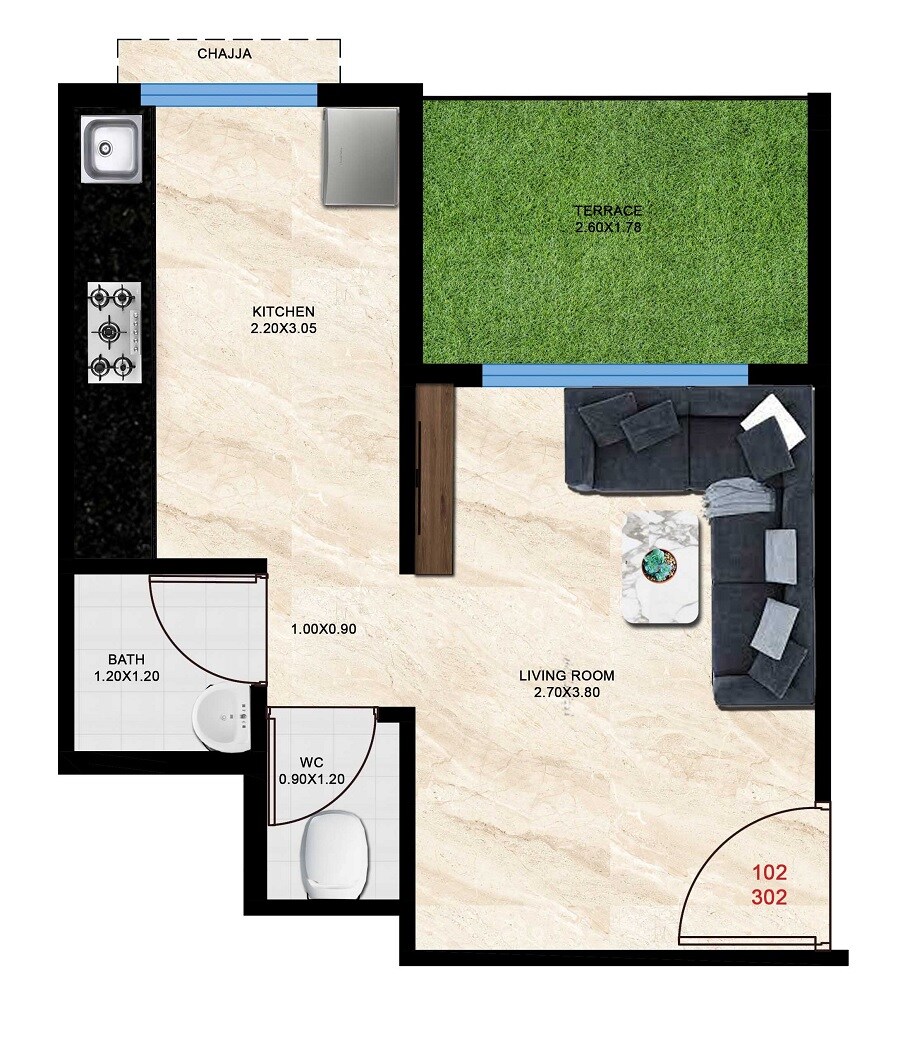 Floor plan of 243 Sq. Ft. Studio in Vishesh Balaji Avvante, Navi Mumbai