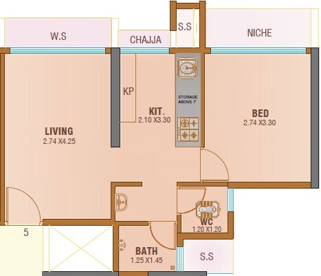 Floor plan of 1 BHK 331 Sq. Ft. Apartment in Vishesh Balaji Symphony, Navi Mumbai