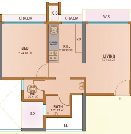 Floor plan of 1 BHK 350 Sq. Ft. Apartment in Vishesh Balaji Symphony, Navi Mumbai