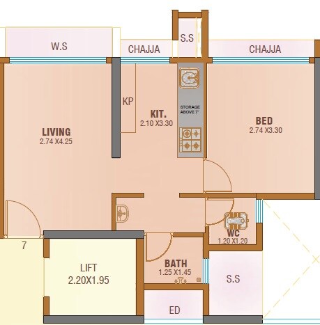 Floor plan of 1 BHK 380 Sq. Ft. Apartment in Vishesh Balaji Symphony, Navi Mumbai