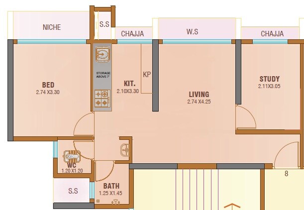 Floor plan of 1 BHK 410 Sq. Ft. Apartment in Vishesh Balaji Symphony, Navi Mumbai