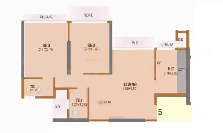 Floor plan of 2 BHK 492 Sq. Ft. Apartment in Vishesh Balaji Symphony, Navi Mumbai