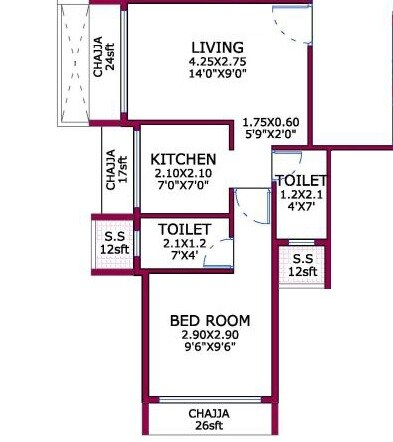 Floor plan of 1 BHK 355 Sq. Ft. Apartment in Vishrut Casablanca, Navi Mumbai