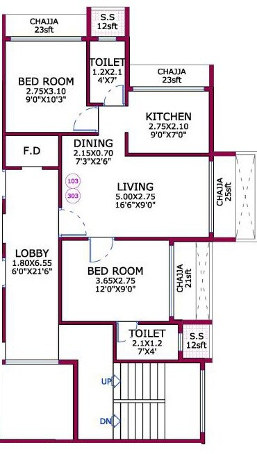 Floor plan of 2 BHK 506 Sq. Ft. Apartment in Vishrut Casablanca, Navi Mumbai