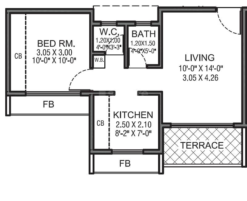Floor plan of 1 BHK 249 Sq. Ft. Apartment in Vishwa Abha, Navi Mumbai