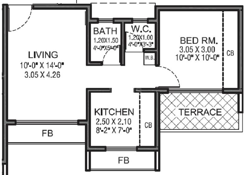 Floor plan of 1 BHK 278 Sq. Ft. Apartment in Vishwa Abha, Navi Mumbai