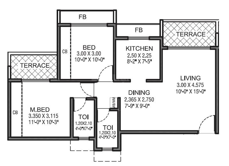 Floor plan of 2 BHK 447 Sq. Ft. Apartment in Vishwa Abha, Navi Mumbai