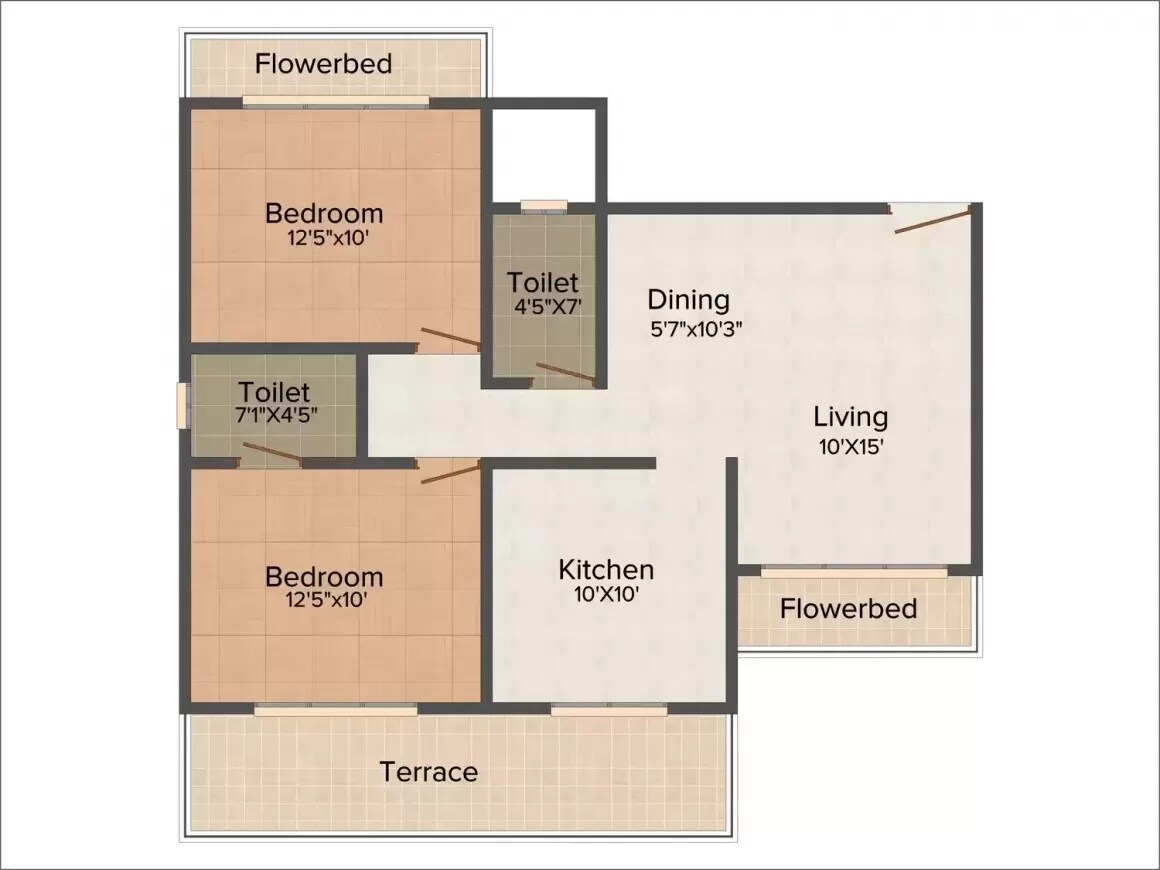 Floor plan of 2 BHK 1254 Sq. Ft. Apartment in Vishwa Green Hans, Navi Mumbai