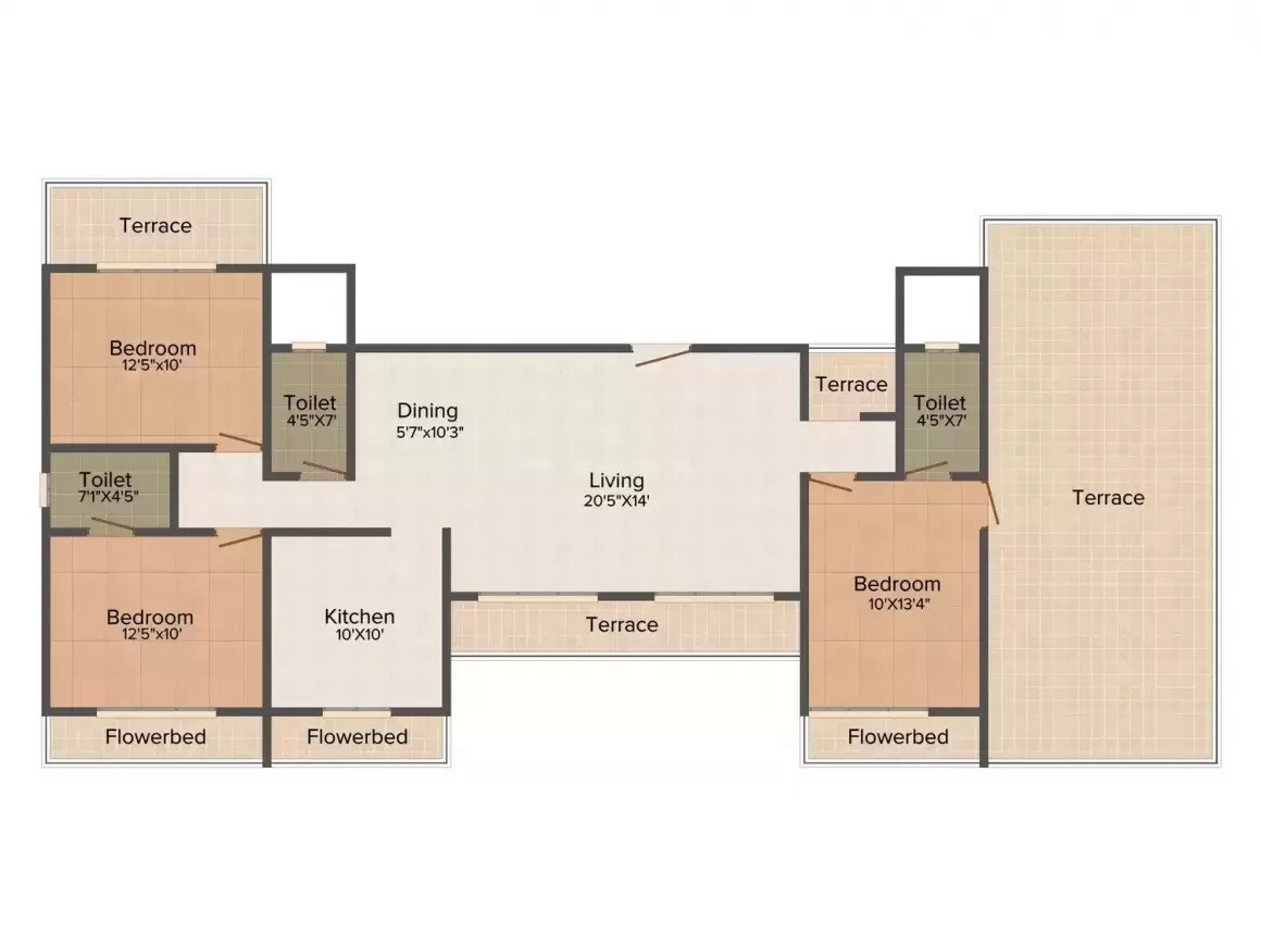 Floor plan of 3 BHK 1735 Sq. Ft. Apartment in Vishwa Green Hans, Navi Mumbai