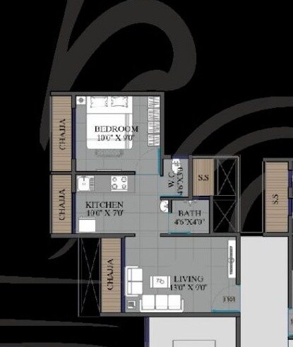 Floor plan of 1 BHK 290 Sq. Ft. Apartment in Vishwakarma Bhagyodaya Aura Luxisca, Navi Mumbai