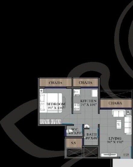 Floor plan of 1 BHK 309 Sq. Ft. Apartment in Vishwakarma Bhagyodaya Aura Luxisca, Navi Mumbai