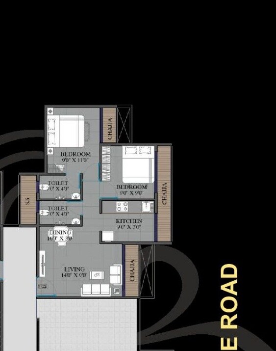 Floor plan of 2 BHK 398 Sq. Ft. Apartment in Vishwakarma Bhagyodaya Aura Luxisca, Navi Mumbai