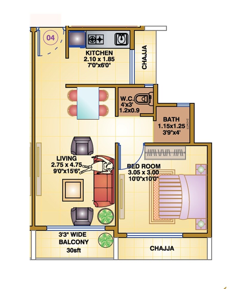 Floor plan of 1 BHK Apartment - 300 sq. ft. in Vishwanath Vaastu, Navi Mumbai