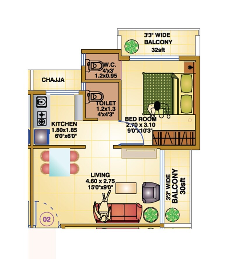 Floor plan of 1 BHK Apartment - 377 sq. ft. in Vishwanath Vaastu, Navi Mumbai