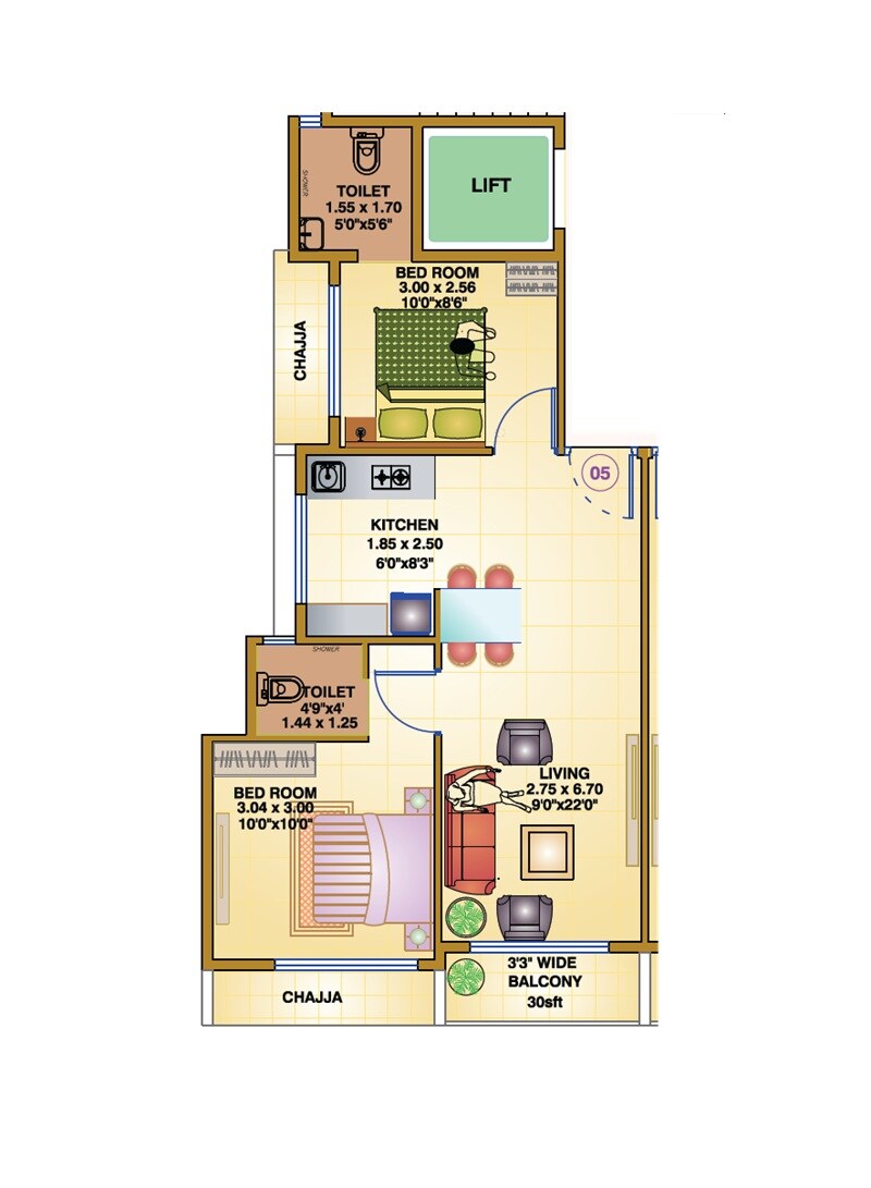 Floor plan of 2 BHK Apartment - 590 sq. ft. in Vishwanath Vaastu, Navi Mumbai