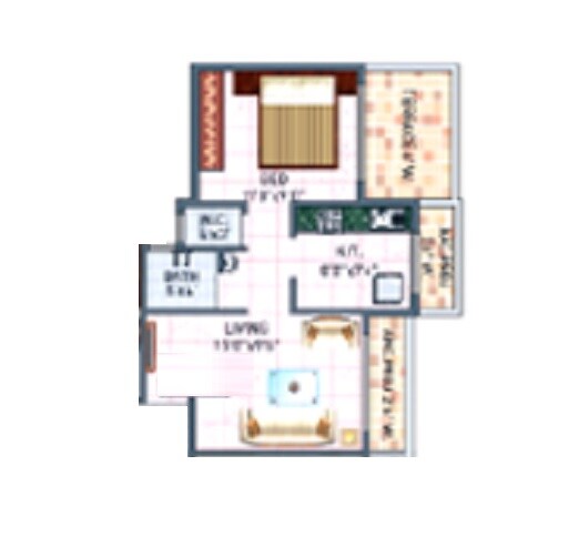 Floor plan of 1 BHK 250 Sq. Ft. Apartment in Vivek Gajanan Park, Navi Mumbai