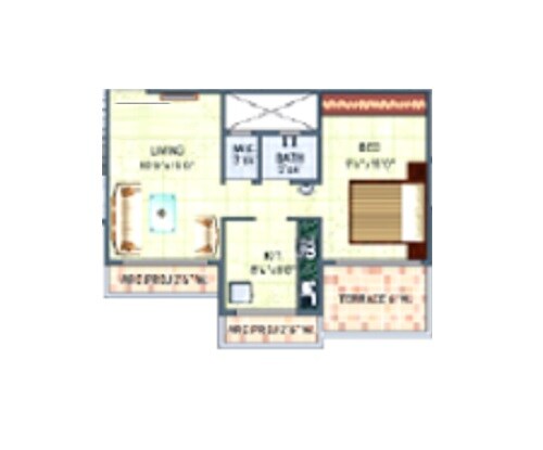 Floor plan of 1 BHK 332 Sq. Ft. Apartment in Vivek Gajanan Park, Navi Mumbai