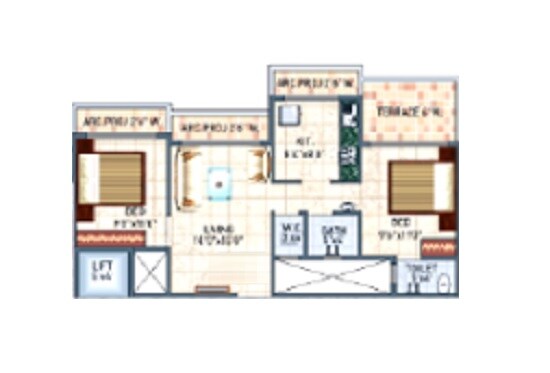 Floor plan of 2 BHK 475 Sq. Ft. Apartment in Vivek Gajanan Park, Navi Mumbai