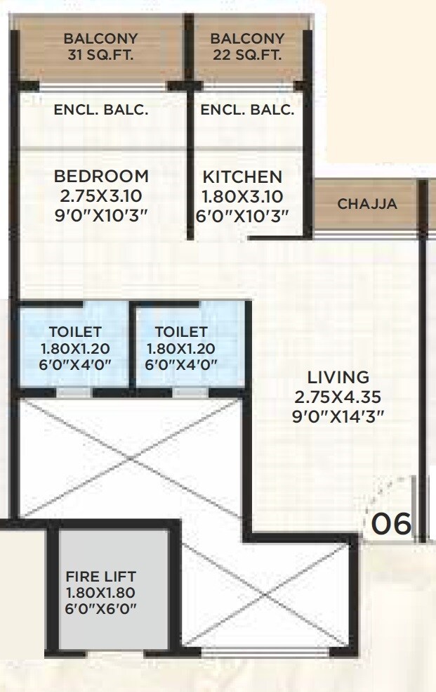 Floor plan of 1 BHK 400 Sq. Ft. Apartment in VK Payal Kalp, Navi Mumbai
