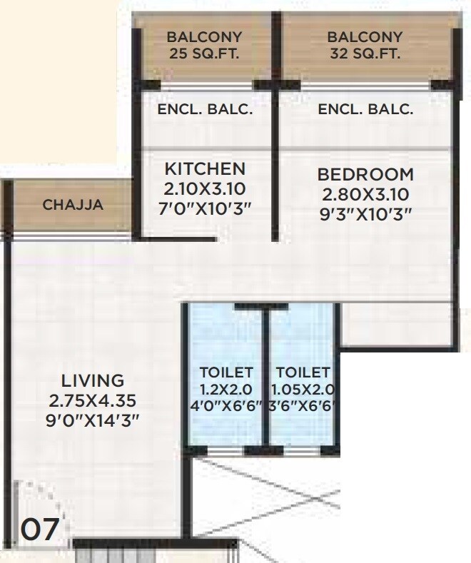 Floor plan of 1 BHK 450 Sq. Ft. Apartment in VK Payal Kalp, Navi Mumbai