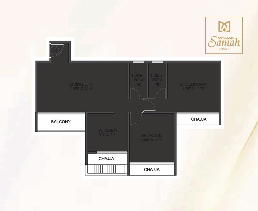 Floor plan of 2 BHK 661 Sq. Ft. Apartment in VM Mohan Samah, Navi Mumbai