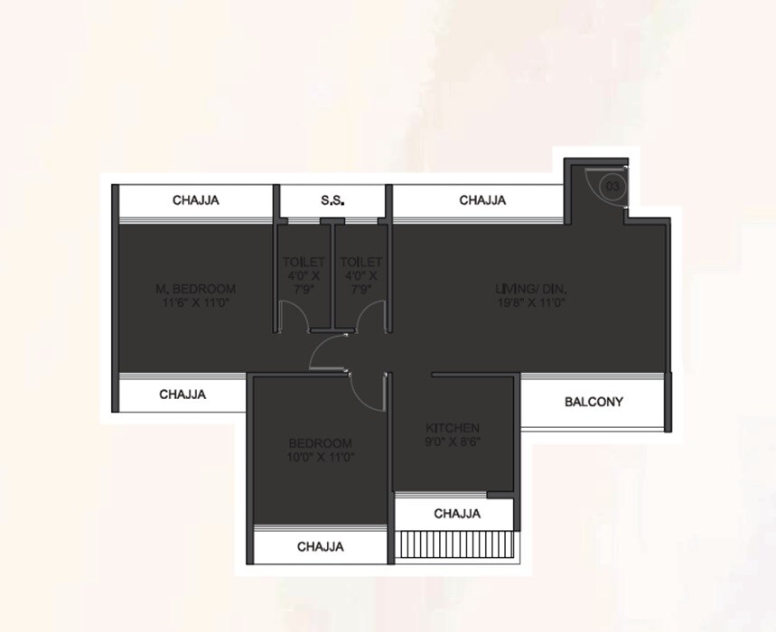 Floor plan of 2 BHK 667 Sq. Ft. Apartment in VM Mohan Samah, Navi Mumbai