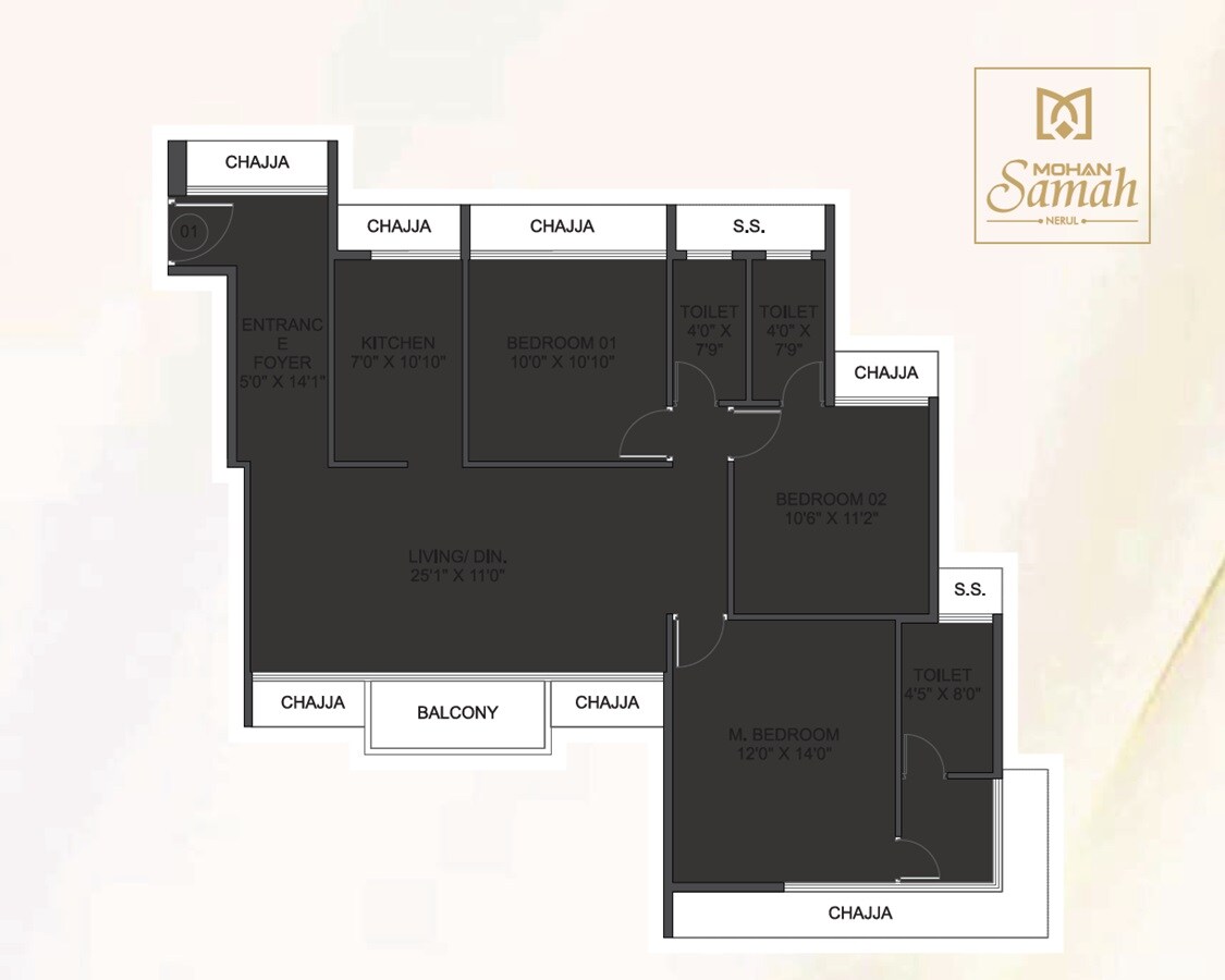 Floor plan of 3 BHK 1003 Sq. Ft. Apartment in VM Mohan Samah, Navi Mumbai
