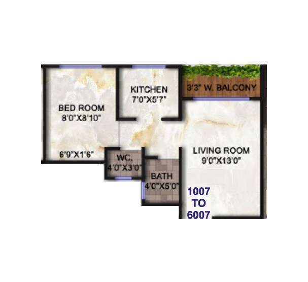 Floor plan of 1 BHK 325 Sq. Ft. Apartment in VN Amber Heritage, Navi Mumbai