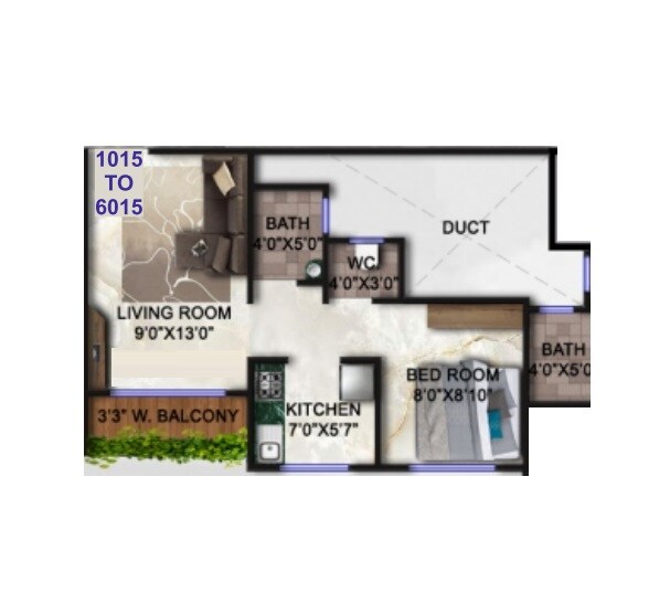 Floor plan of 1 BHK 336 Sq. Ft. Apartment in VN Amber Heritage, Navi Mumbai