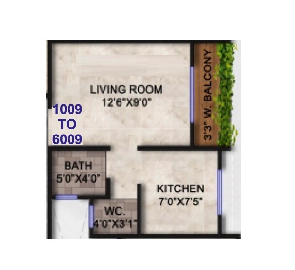 Floor plan of 212 Sq. Ft. Studio in VN Amber Heritage, Navi Mumbai