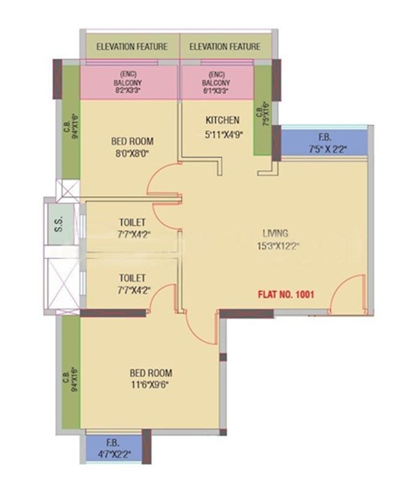 Floor plan of 2 BHK 469 Sq. Ft. Apartment in VR Sanskruti, Navi Mumbai