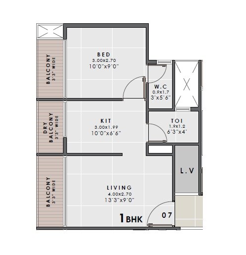 Floor plan of 1 BHK 411 Sq. Ft. Apartment in Vrundavan Bliss, Navi Mumbai