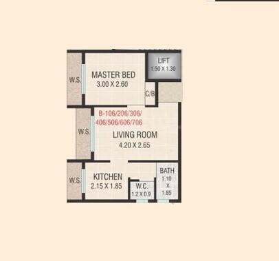 Floor plan of 1 BHK 311 Sq. Ft. Apartment in VW Daji Residency, Navi Mumbai