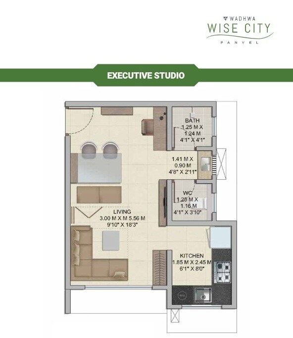 Floor plan of 289 Sq. Ft. Studio in Wadhwa Wise City South Block Phase 1 B1 Wing D3, Navi Mumbai