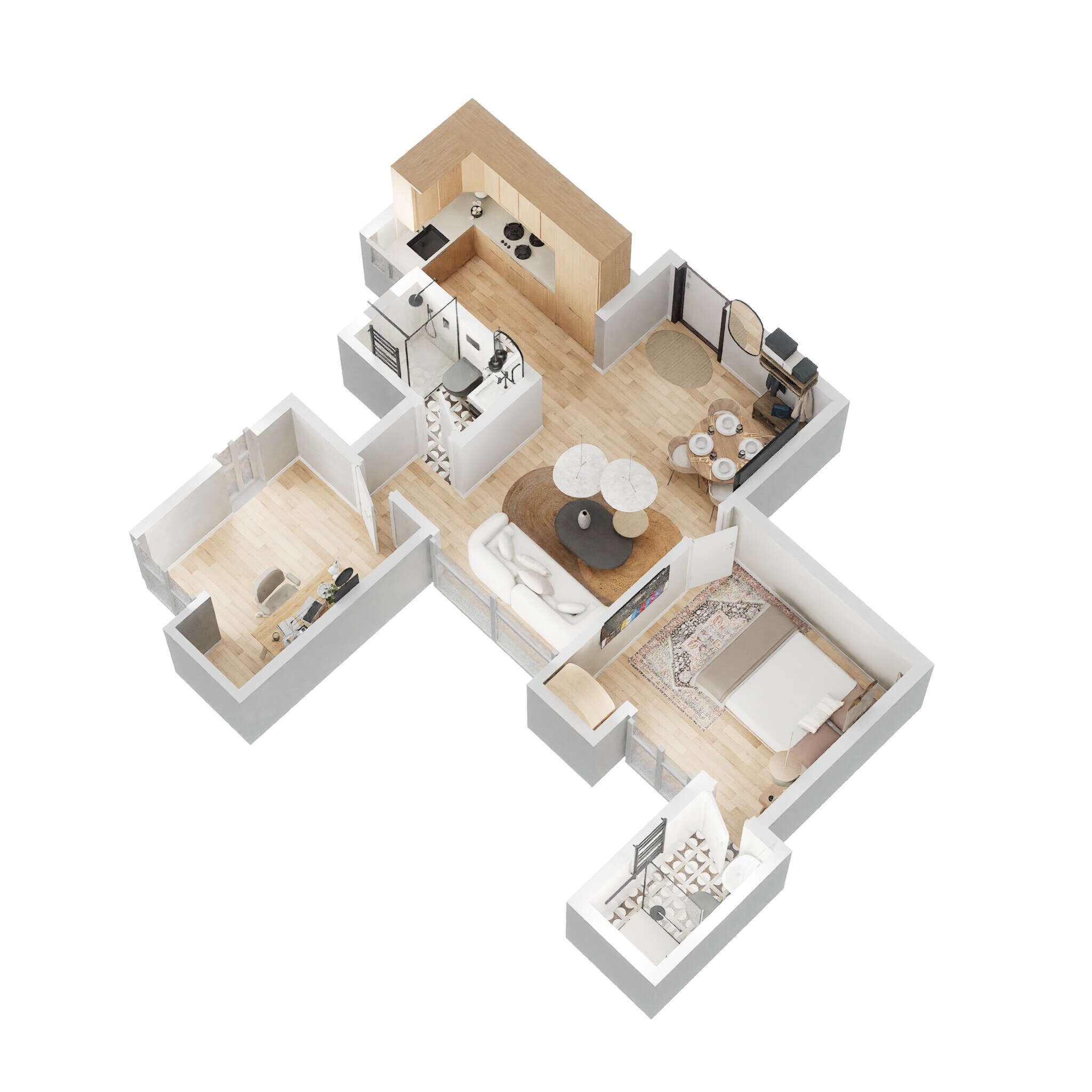 Floor plan of 2 BHK 494 Sq. Ft. Apartment in Wadhwa Wise City South Block Phase 1 B3 Wing C1, Navi Mumbai