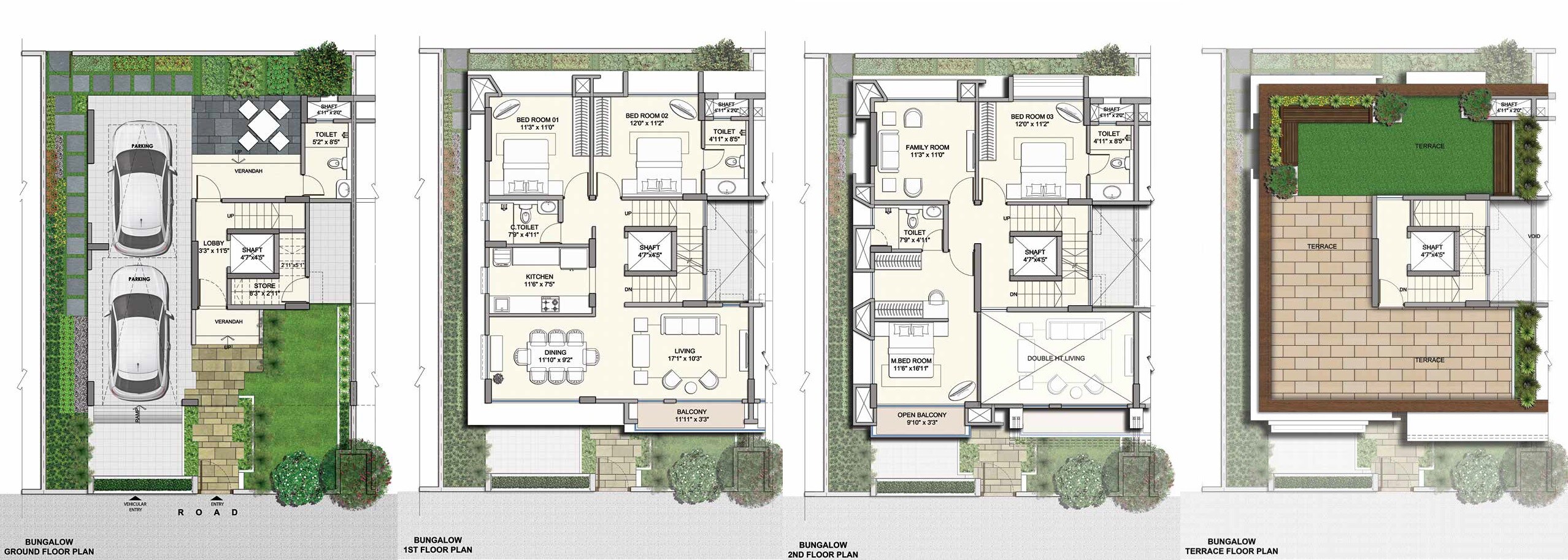 Floor plan of 4 BHK Villa - 2000 sq. ft. in Wadhwa Wise City, Navi Mumbai