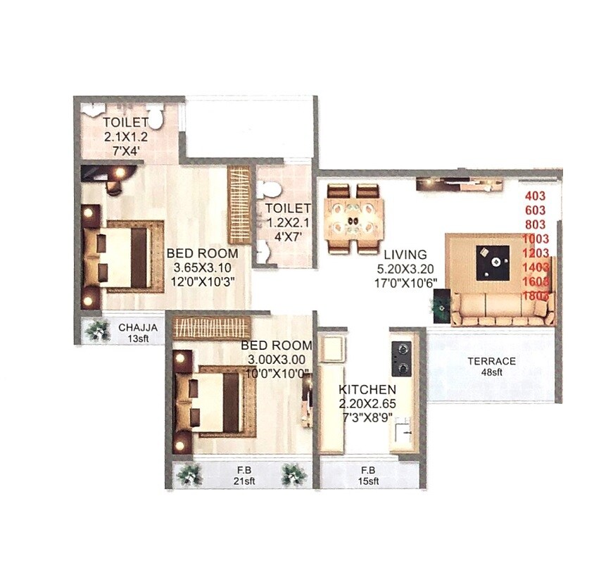 2 BHK 341 Sq. Ft. Apartment