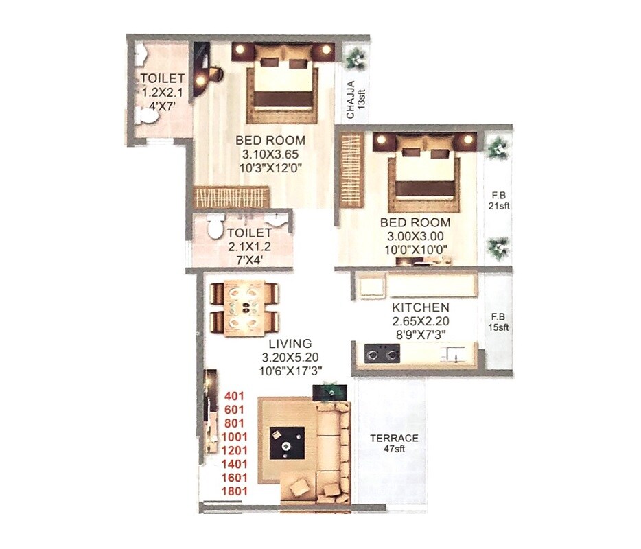 2 BHK 475 Sq. Ft. Apartment
