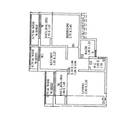 Floor plan of 1 BHK 420 Sq. Ft. Apartment in Wellwisher Town, Navi Mumbai
