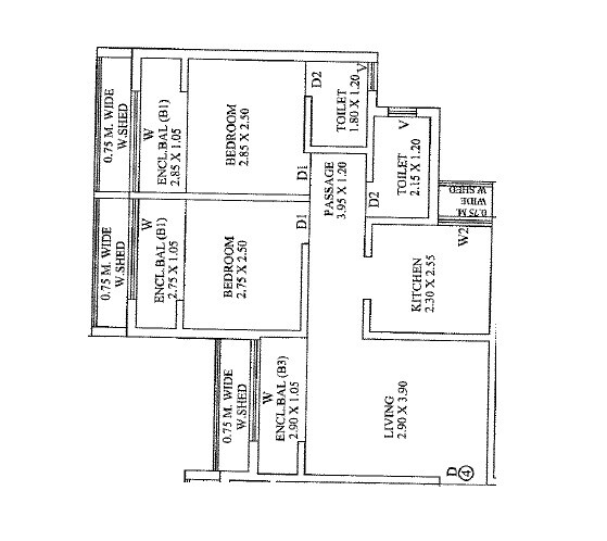 Floor plan of 2 BHK 493 Sq. Ft. Apartment in Wellwisher Town, Navi Mumbai
