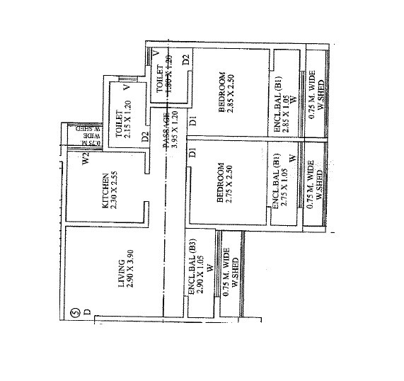 Floor plan of 2 BHK 514 Sq. Ft. Apartment in Wellwisher Town, Navi Mumbai