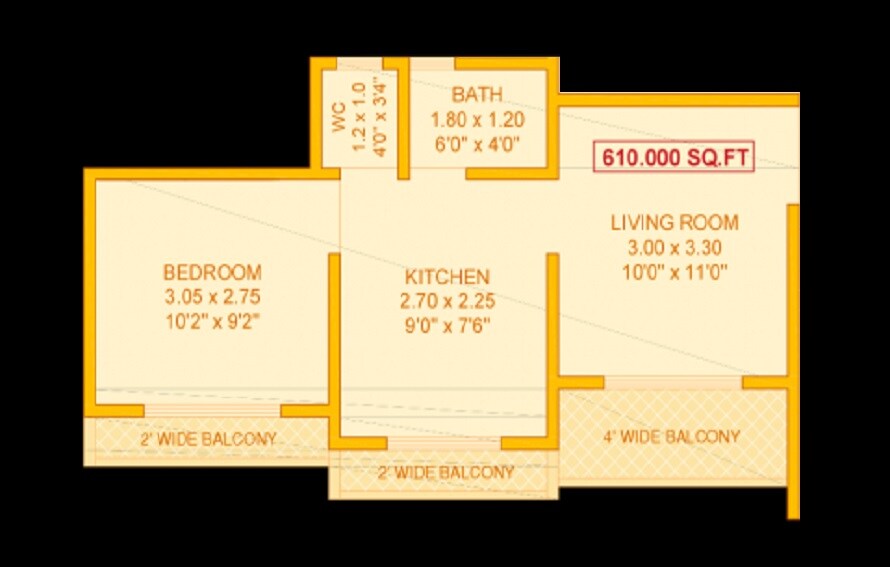 Floor plan of 1 BHK 331 Sq. Ft. Apartment in Wonder Gajanan Vatika Residency, Navi Mumbai