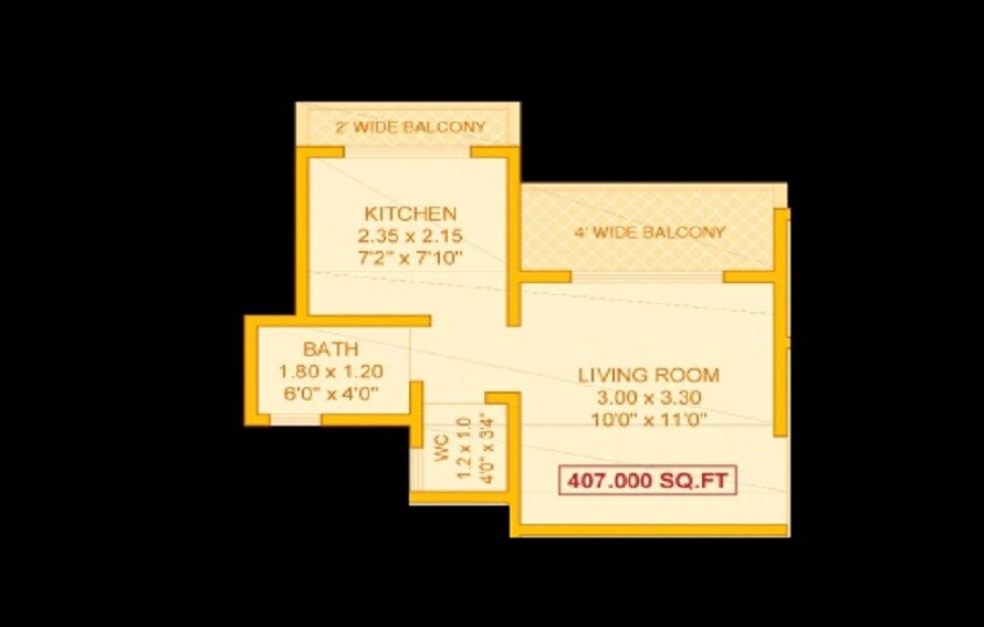 Floor plan of 221 Sq. Ft. Studio in Wonder Gajanan Vatika Residency, Navi Mumbai