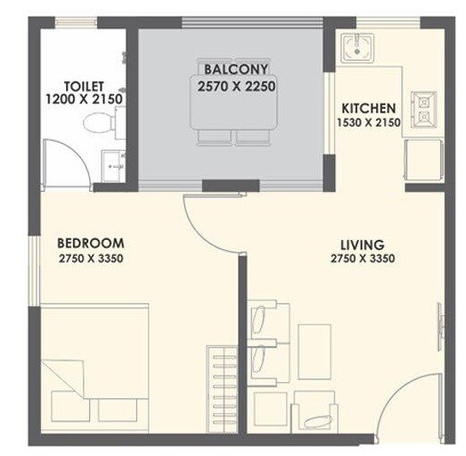 Floor plan of 1 BHK 230 Sq. Ft. Apartment in Xrbia Neral Apartments, Navi Mumbai
